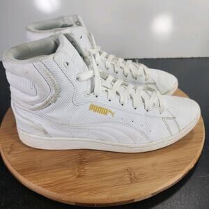 Womens Puma Vikky High Sz 9 009748 White Leather Basketball Sneakers Shoes